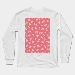 Cream Ditsy Hemlock Print on Vintage Rose Pink -  Floral Repeat Pattern Long Sleeve T-Shirt